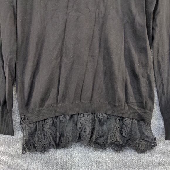 Alya Women's Tunic Sweater Black Large Long Sleeve Lace Hem Rayon V-Neck - Picture 4 of 12